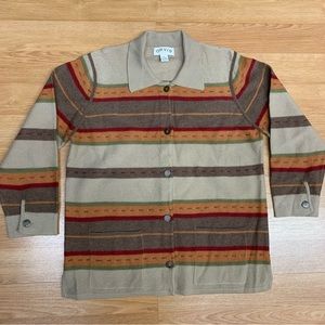 Orvis Aztec Pattern Wool Button Up Cardigan Sweater Women's Size XL Beige